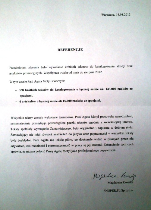 referencje snuper.pl Referencje dla copywriterka.eu